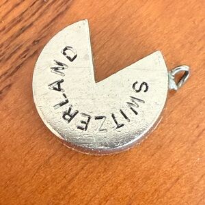 Vintage 800 Silver Switzerland Souvenir Cheese Wheel Pendant